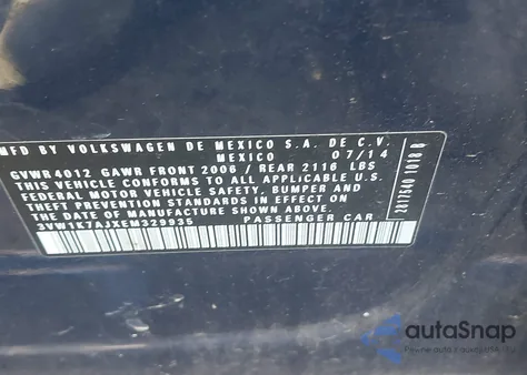 2014 Volkswagen Jetta 2.0L S from USA, damaged, VIN 3VW1K7AJXEM329935